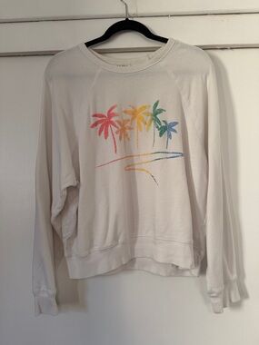 Z Supply White Crewneck Sweatshirt Rainbow Palm Trees Medium